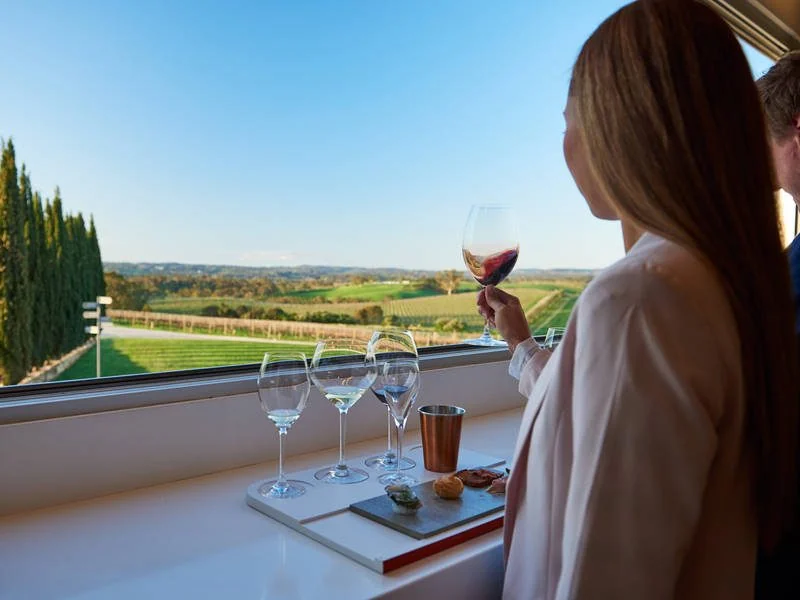 A cellar door overlooking the hills
