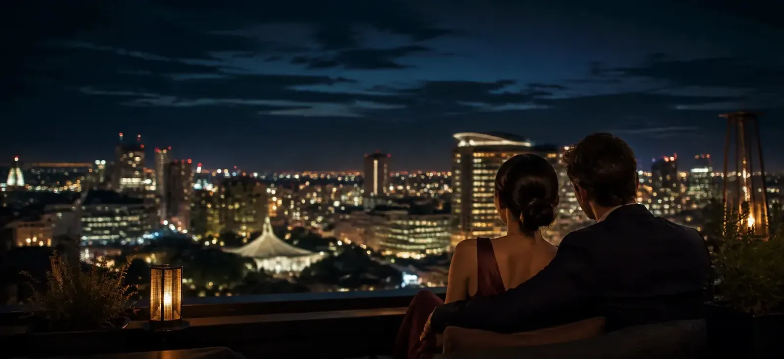 A couple sharing an evening view over Adelaide