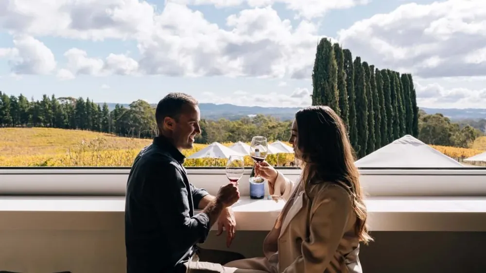 A couple at a Hills winery