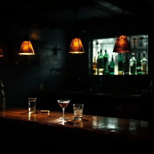 A moody cocktail bar with warm lamps
